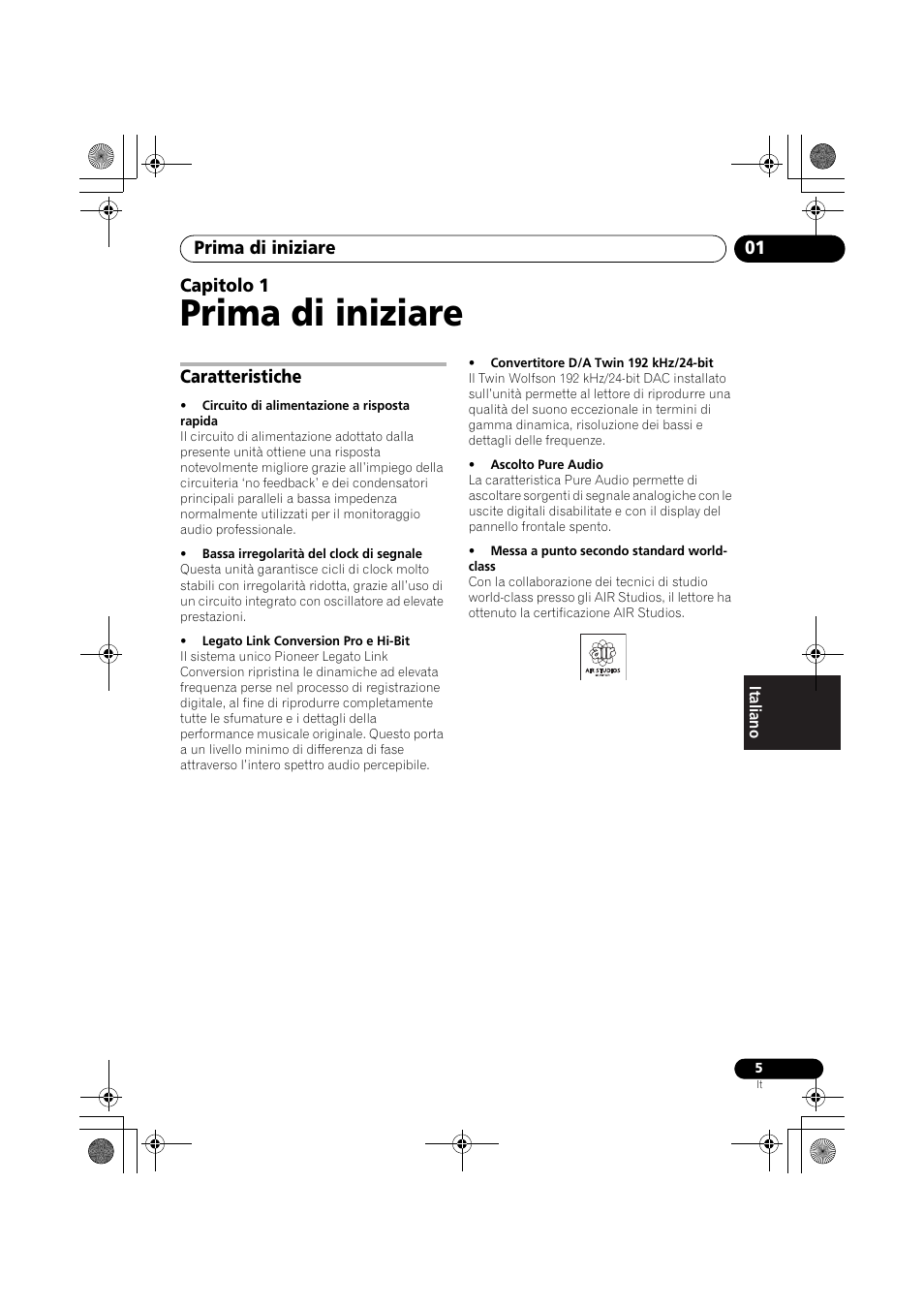 01 prima di iniziare, Caratteristiche, Prima di iniziare | Prima di iniziare 01, Capitolo 1 | Pioneer PD-D9-J User Manual | Page 77 / 110