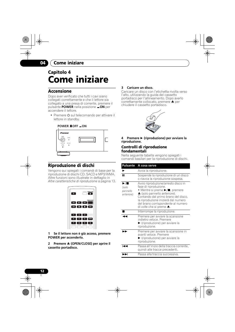 04 come iniziare, Accensione, Riproduzione di dischi | Come iniziare, Come iniziare 04, Capitolo 4, Controlli di riproduzione fondamentali | Pioneer PD-D9-J User Manual | Page 84 / 110