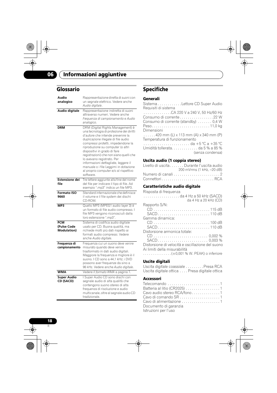 Glossario, Specifiche, Informazioni aggiuntive 06 | Glossario specifiche | Pioneer PD-D9-J User Manual | Page 90 / 110