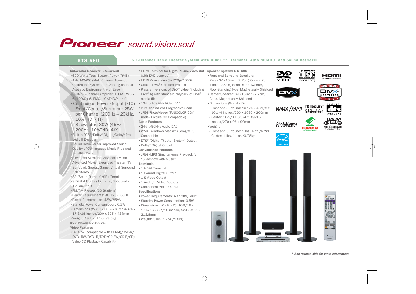 Pioneer HTS-560DV User Manual | 2 pages