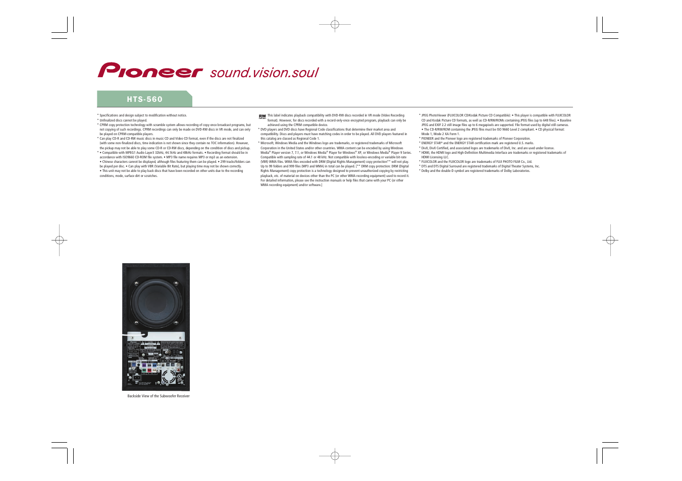 H t s - 5 6 0 | Pioneer HTS-560DV User Manual | Page 2 / 2