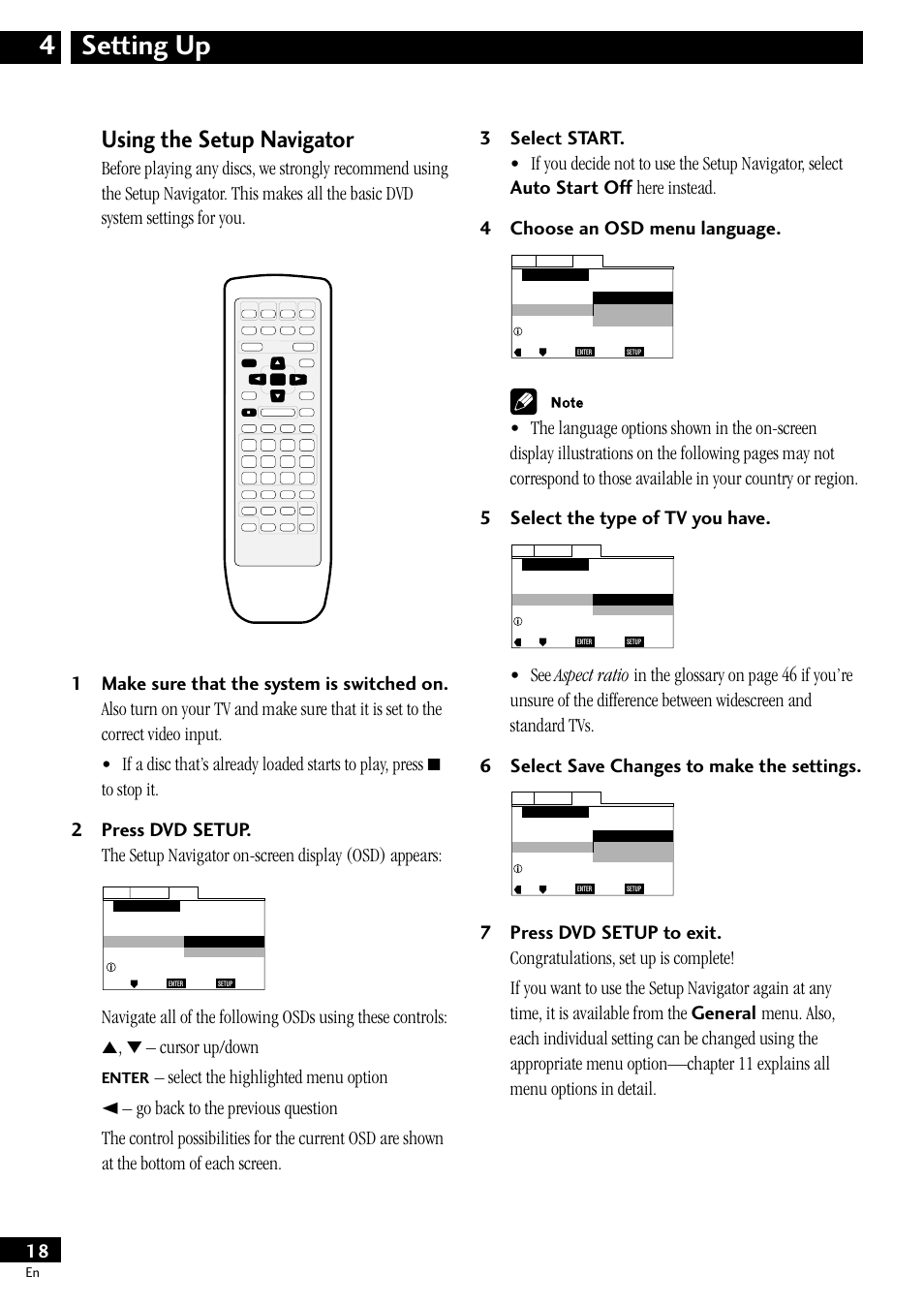 Using the setup navigator, Setting up 4, Enter | Pioneer S-HTD50 User Manual | Page 18 / 52