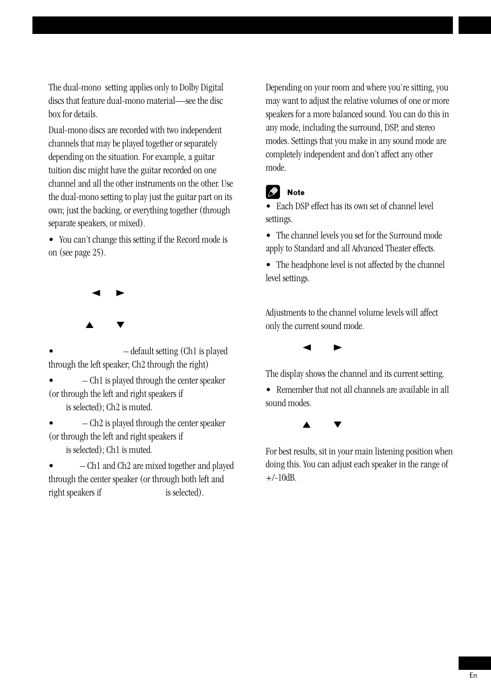 Dual-mono setting, Adjusting channel volume levels 37, 10 advanced sound setup | Pioneer S-HTD50 User Manual | Page 37 / 52