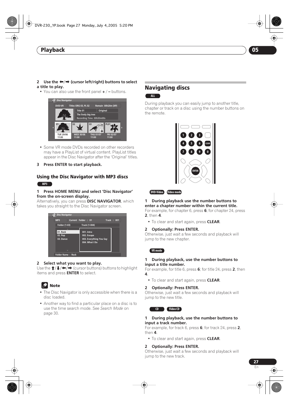 Navigating discs, Playback 05 | Pioneer DVR-230-S User Manual | Page 27 / 72