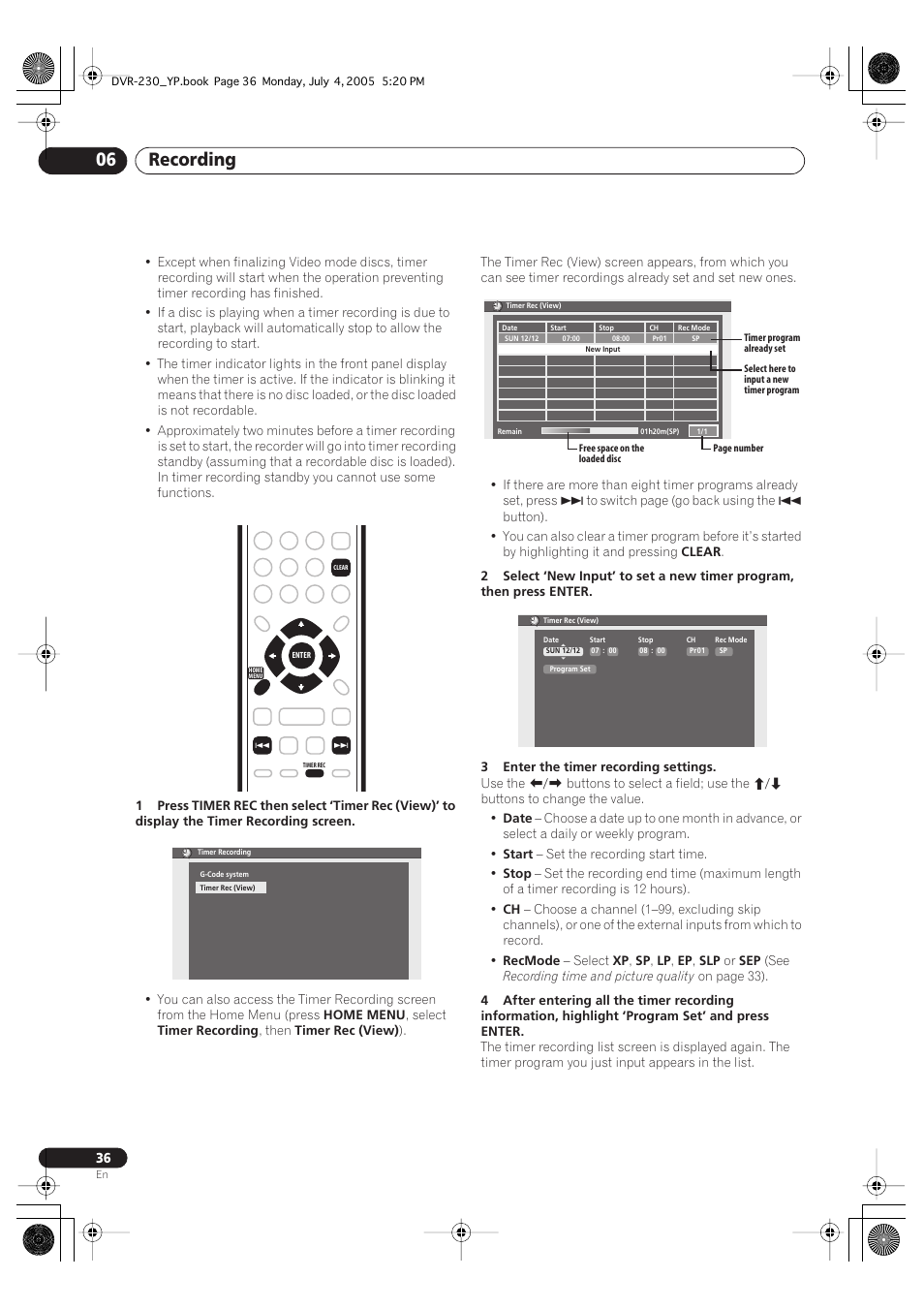 Recording 06 | Pioneer DVR-230-S User Manual | Page 36 / 72