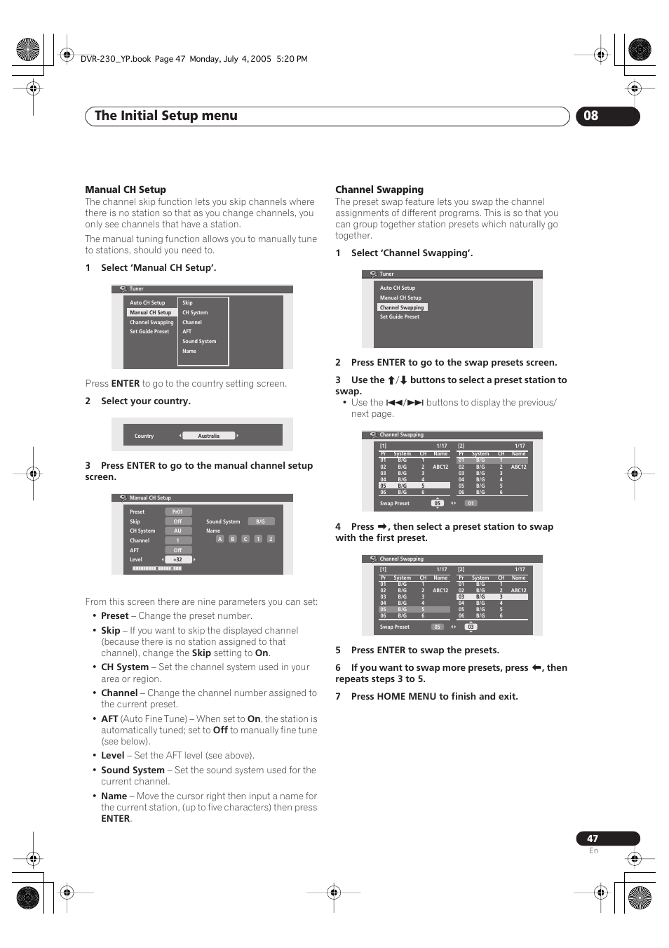 The initial setup menu 08 | Pioneer DVR-230-S User Manual | Page 47 / 72