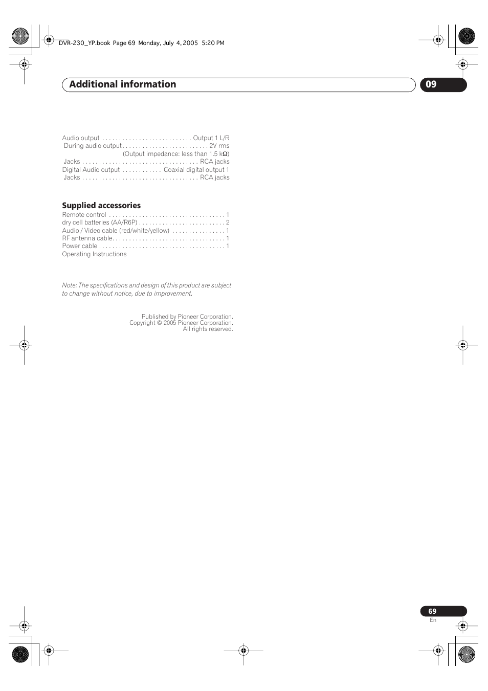 Additional information 09 | Pioneer DVR-230-S User Manual | Page 69 / 72