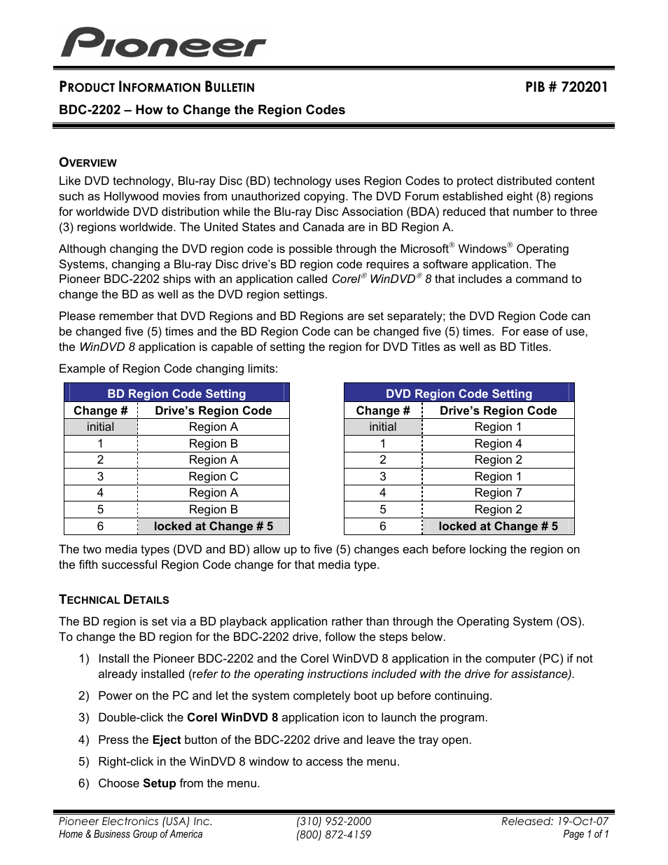 Pioneer BDC-2202 User Manual | 2 pages