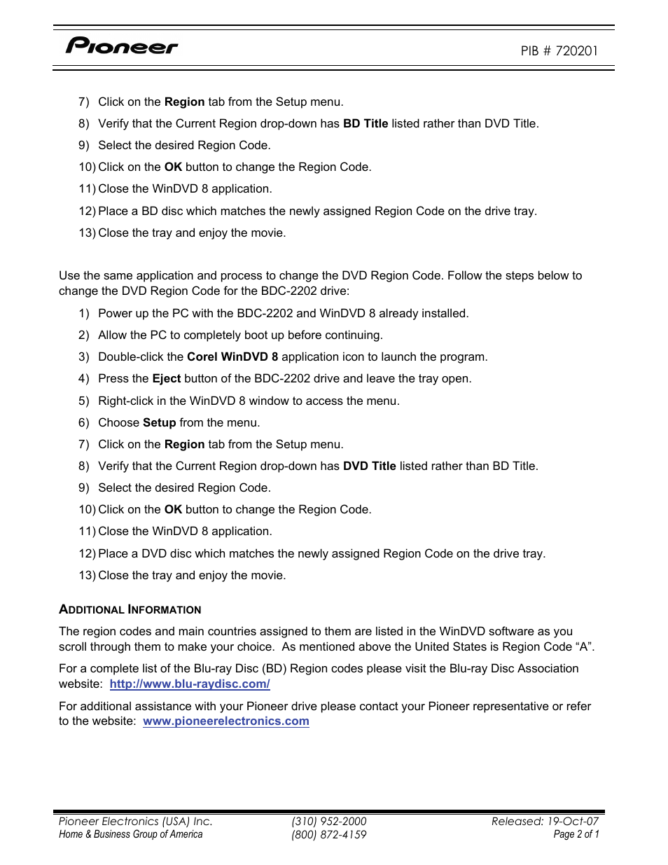 Pioneer BDC-2202 User Manual | Page 2 / 2