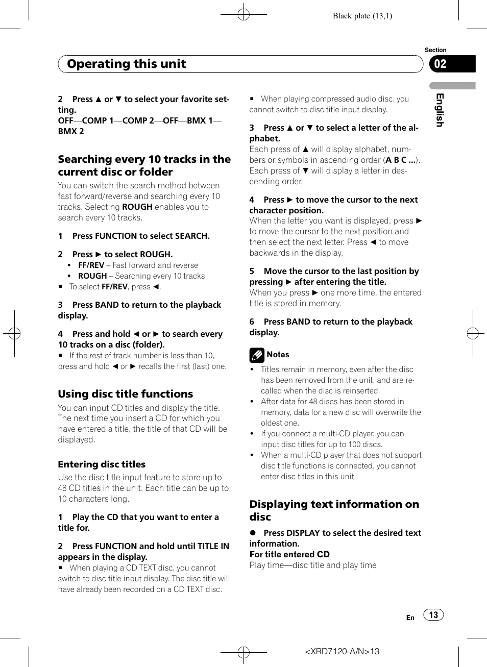 Searching every 10 tracks in the current, Disc or folder, Using disc title functions 13 | Displaying text information on disc 13, Operating this unit, Using disc title functions, Displaying text information on disc | Pioneer Super Tuner IIID DEH-P5950IB User Manual | Page 13 / 112