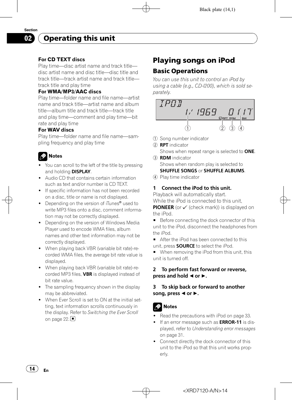 Playing songs on ipod, Basic operations 14, Operating this unit | Basic operations | Pioneer Super Tuner IIID DEH-P5950IB User Manual | Page 14 / 112