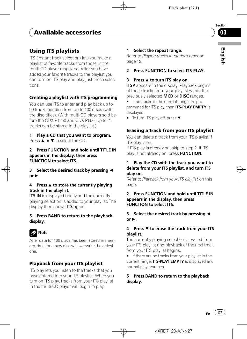 Using its playlists 27, Available accessories, Using its playlists | Pioneer Super Tuner IIID DEH-P5950IB User Manual | Page 27 / 112