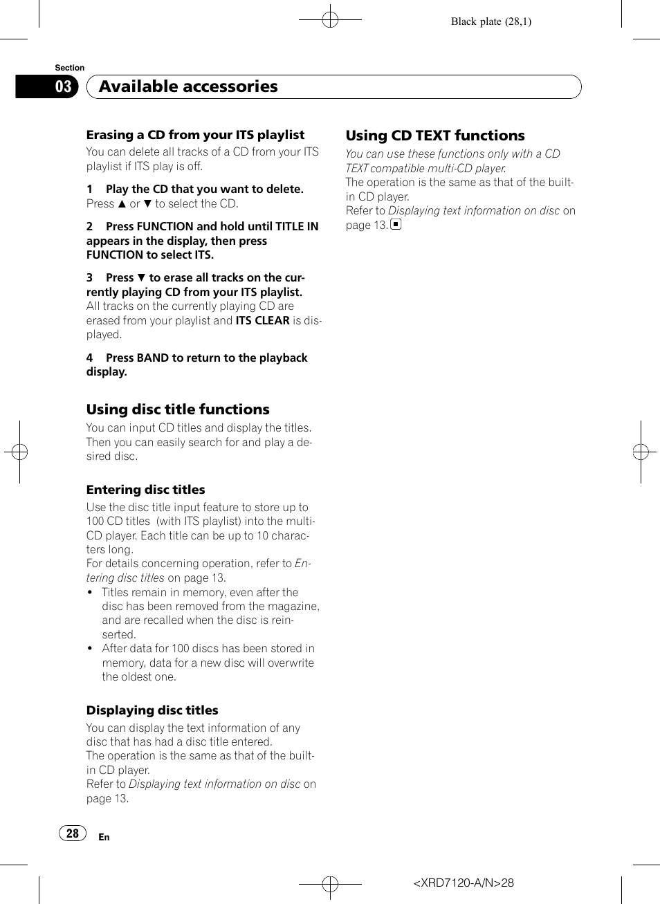 Using disc title functions 28, Using cd text functions 28, Available accessories | Using disc title functions, Using cd text functions | Pioneer Super Tuner IIID DEH-P5950IB User Manual | Page 28 / 112