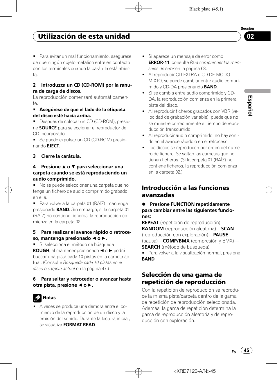 Introducción a las funciones, Avanzadas, Selección de una gama de repetición | De reproducción, Utilización de esta unidad, Introducción a las funciones avanzadas | Pioneer Super Tuner IIID DEH-P5950IB User Manual | Page 45 / 112