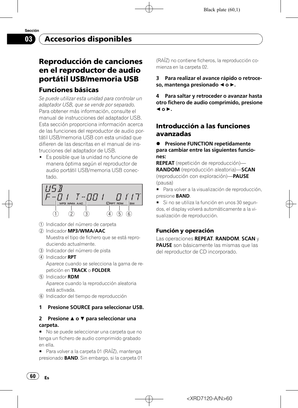 Reproductor de audio portátil usb/ memoria usb, Funciones básicas 60, Introducción a las funciones | Avanzadas, Accesorios disponibles, Funciones básicas, Introducción a las funciones avanzadas | Pioneer Super Tuner IIID DEH-P5950IB User Manual | Page 60 / 112