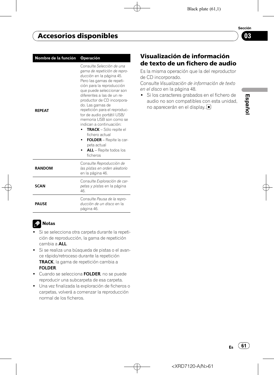 Visualización de información de texto, De un fichero de audio, Accesorios disponibles | Pioneer Super Tuner IIID DEH-P5950IB User Manual | Page 61 / 112