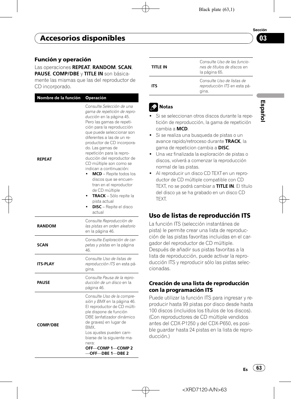Uso de listas de reproducción its 63, Accesorios disponibles, Uso de listas de reproducción its | Pioneer Super Tuner IIID DEH-P5950IB User Manual | Page 63 / 112