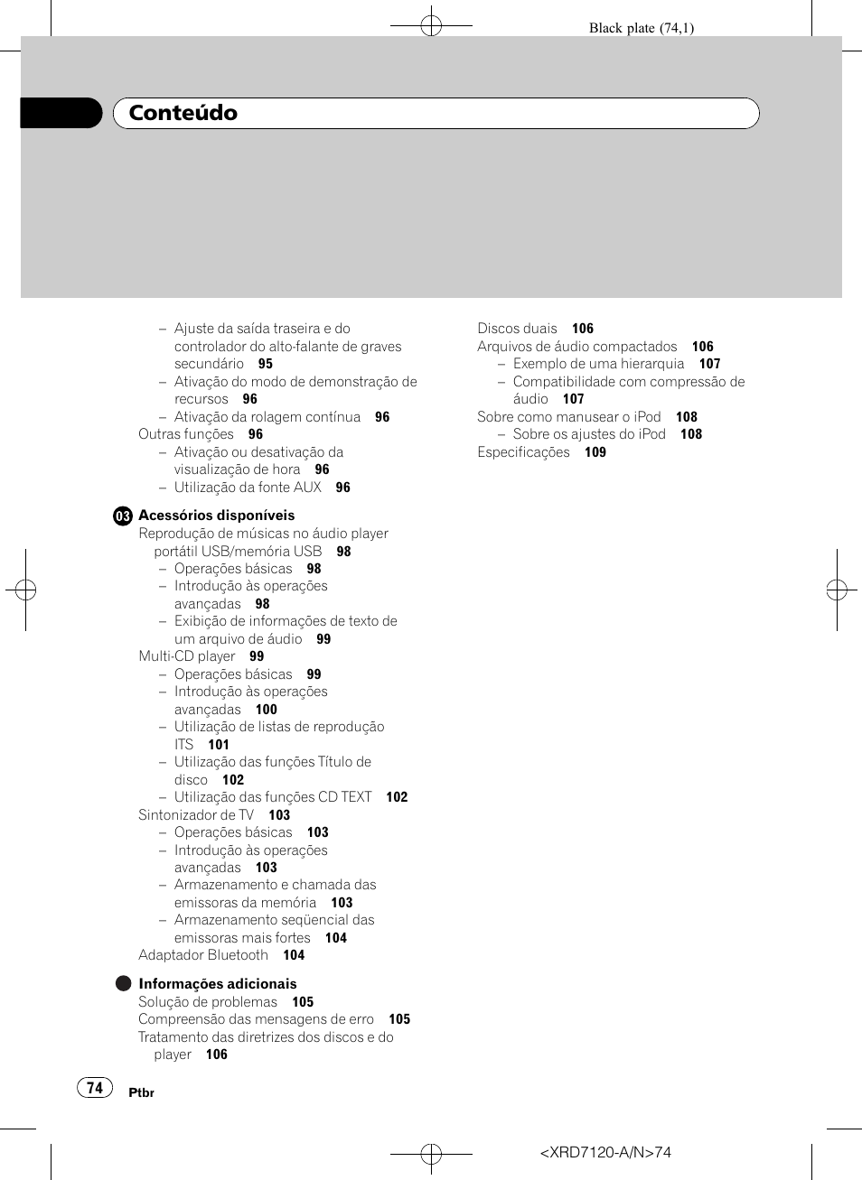 Conteúdo | Pioneer Super Tuner IIID DEH-P5950IB User Manual | Page 74 / 112