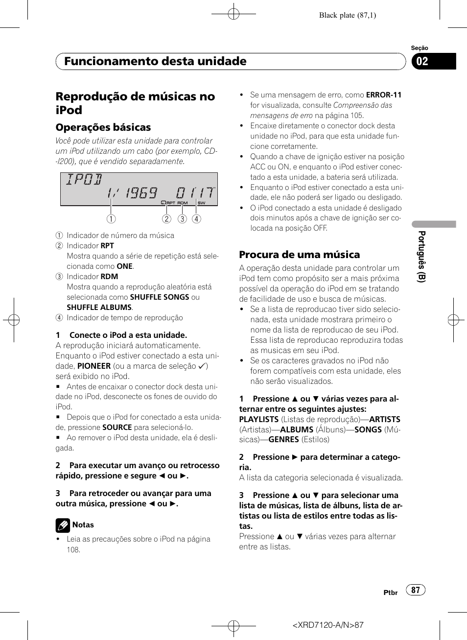 Reprodução de músicas no ipod, Operações básicas 87, Procura de uma música 87 | Funcionamento desta unidade, Operações básicas, Procura de uma música | Pioneer Super Tuner IIID DEH-P5950IB User Manual | Page 87 / 112