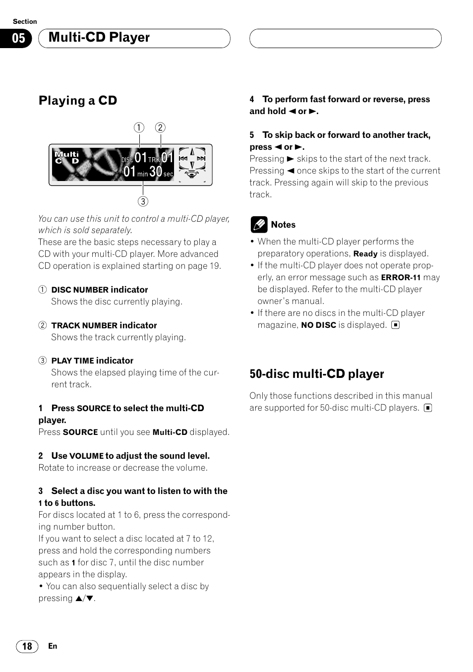 Multi-cd player, Playing a cd, Disc multi-cd player | Pioneer DEH-P6450 User Manual | Page 18 / 76
