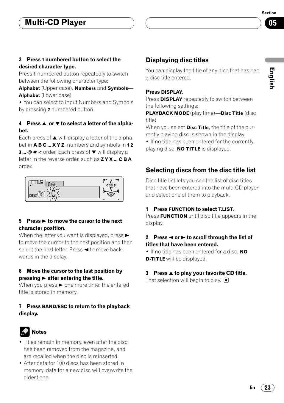 Title list 23, Multi-cd player | Pioneer DEH-P6450 User Manual | Page 23 / 76