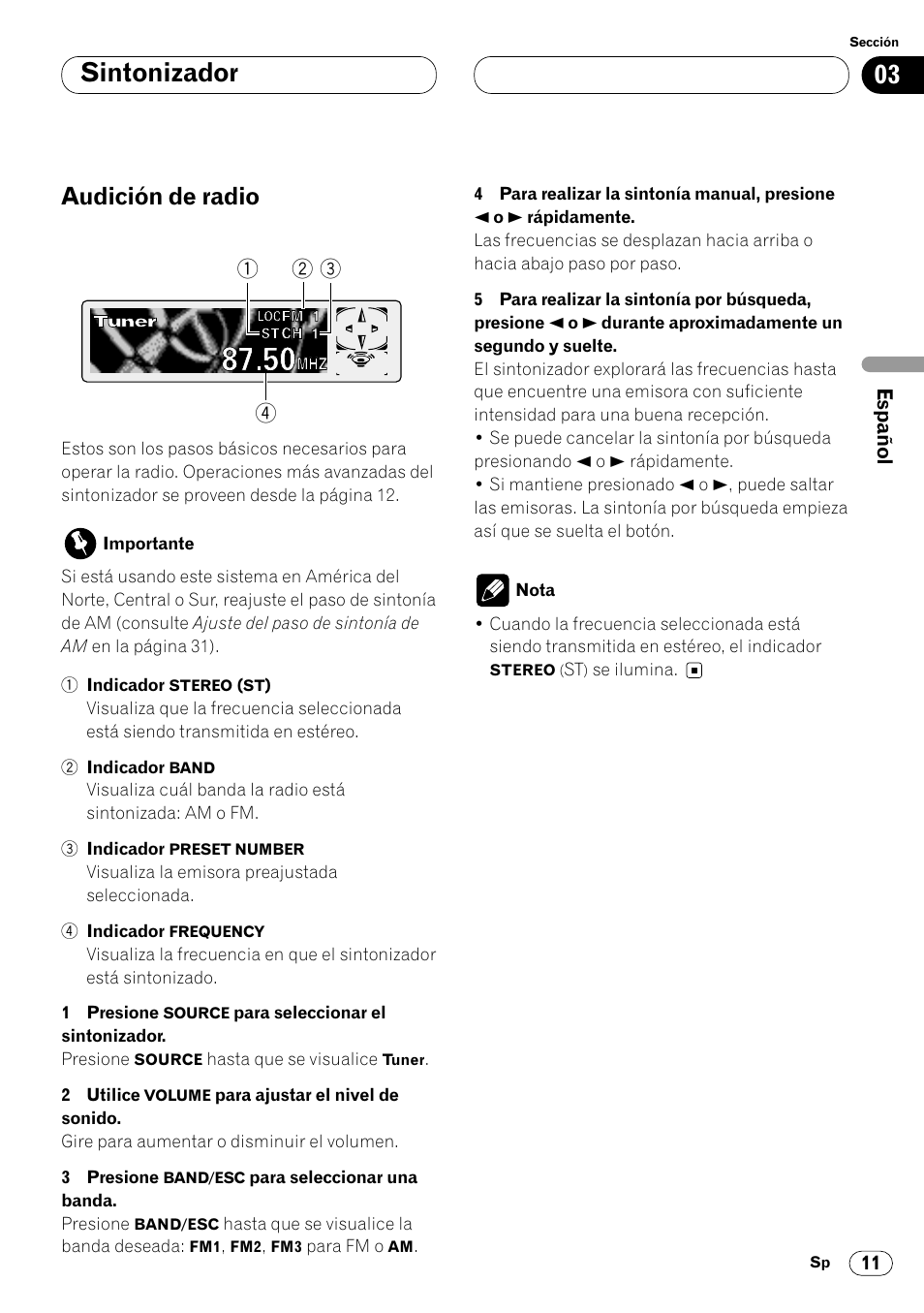 Sintonizador audición de radio 11, Sintonizador, Audición de radio | Pioneer DEH-P6450 User Manual | Page 47 / 76
