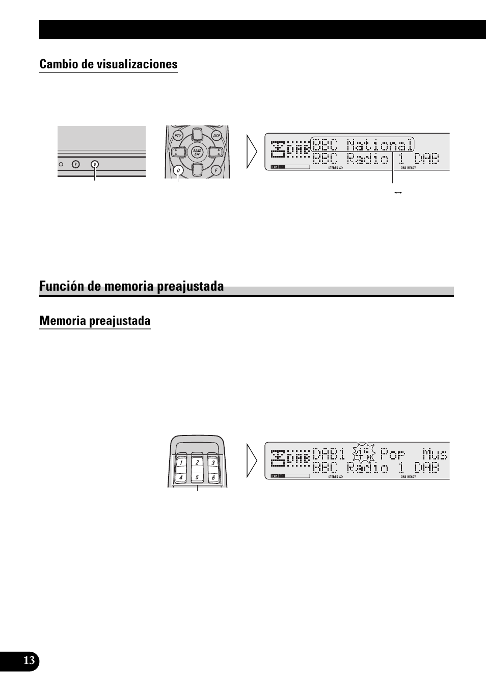 Función de memoria preajustada, Operación básica, Cambio de visualizaciones | Pioneer GEX-P900DAB User Manual | Page 42 / 88