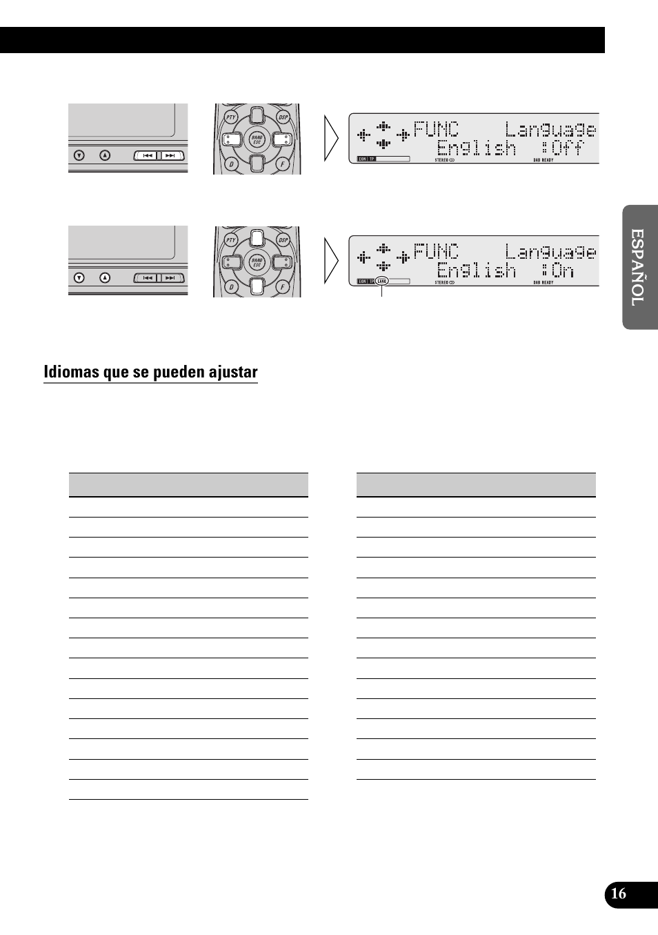 Idiomas que se pueden ajustar | Pioneer GEX-P900DAB User Manual | Page 45 / 88