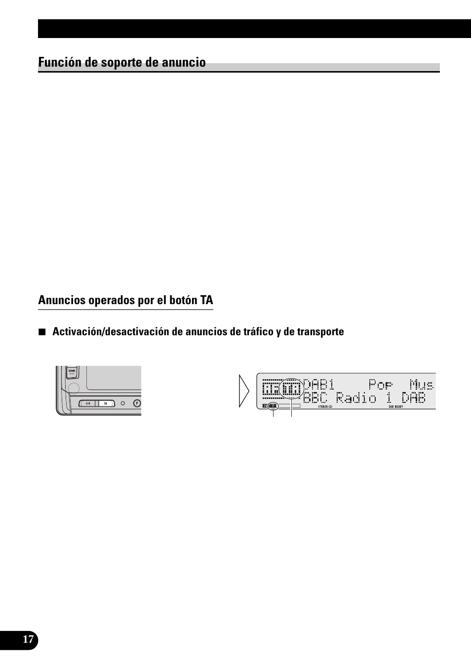 Función de soporte de anuncio, Uso de las funciones dab, Anuncios operados por el botón ta | Pioneer GEX-P900DAB User Manual | Page 46 / 88