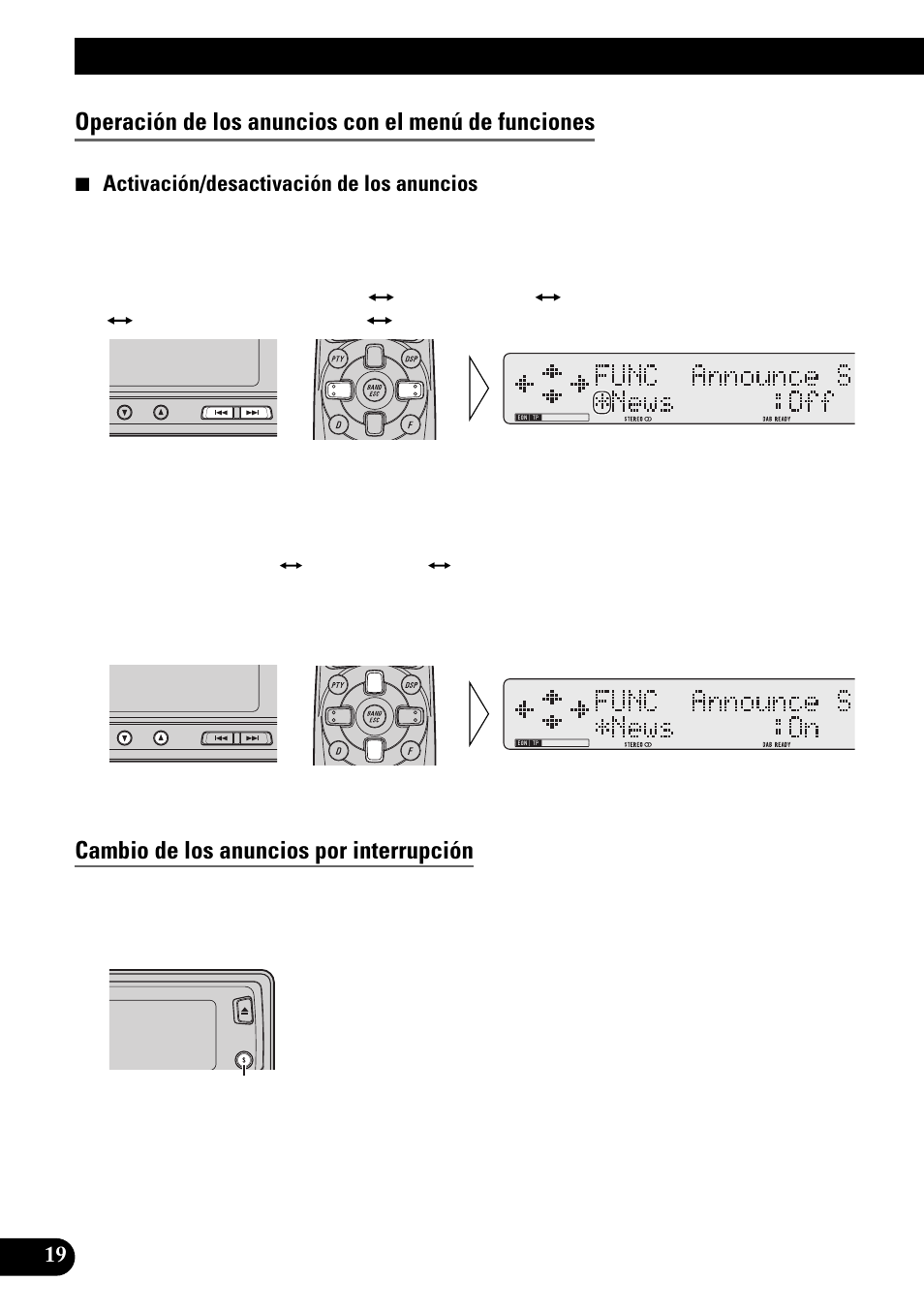 Uso de las funciones dab, Operación de los anuncios con el menú de funciones, Cambio de los anuncios por interrupción | Pioneer GEX-P900DAB User Manual | Page 48 / 88