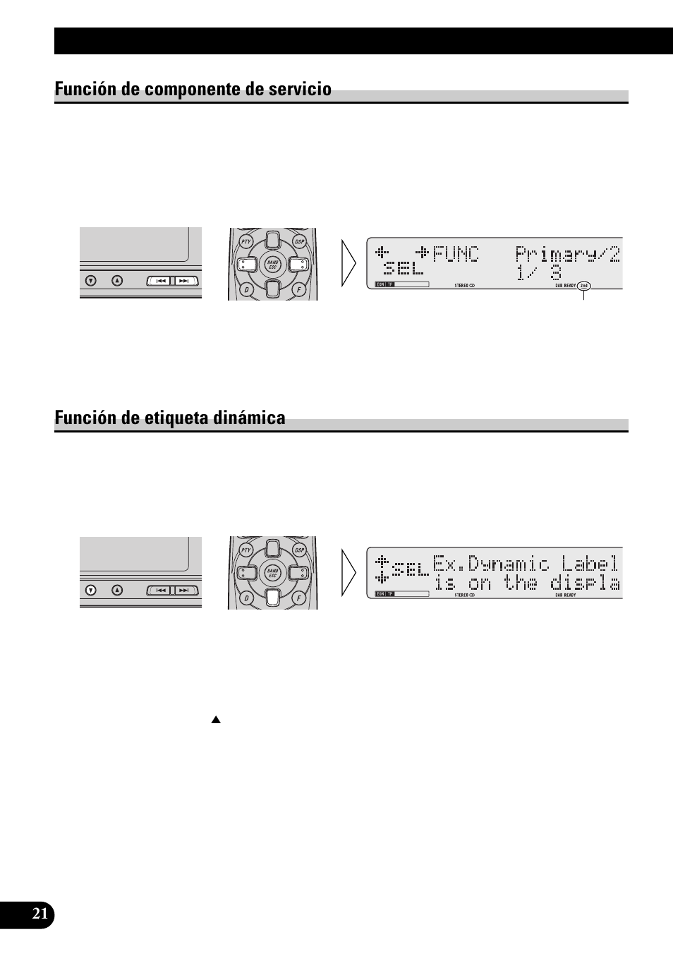 Función de componente de servicio, Función de etiqueta dinámica, Uso de las funciones dab | Pioneer GEX-P900DAB User Manual | Page 50 / 88