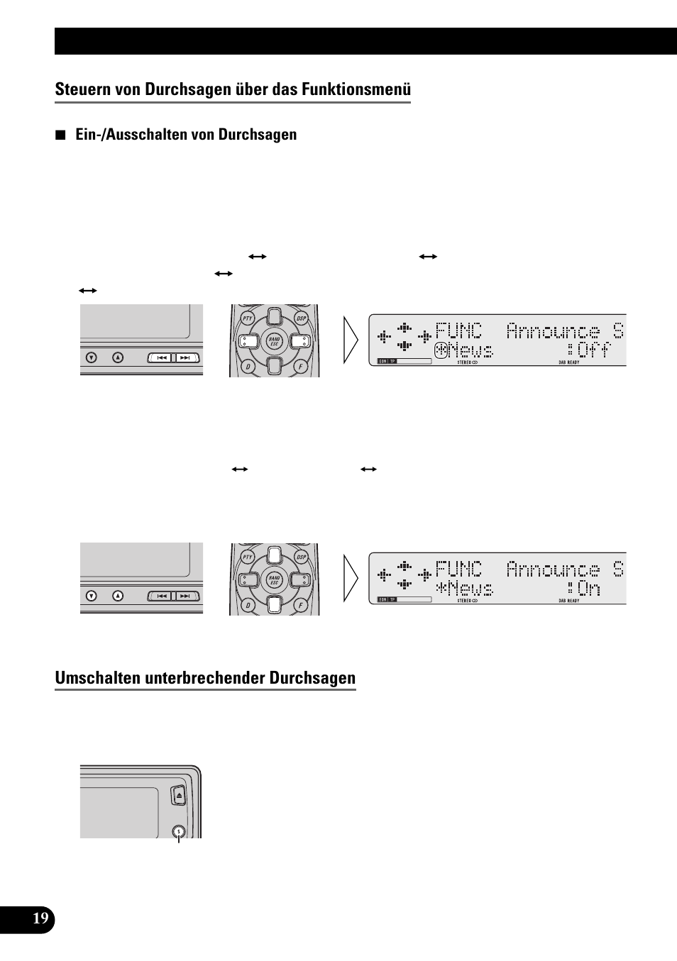 Gebrauch der dab-funktionen, Steuern von durchsagen über das funktionsmenü, Umschalten unterbrechender durchsagen | Pioneer GEX-P900DAB User Manual | Page 76 / 88