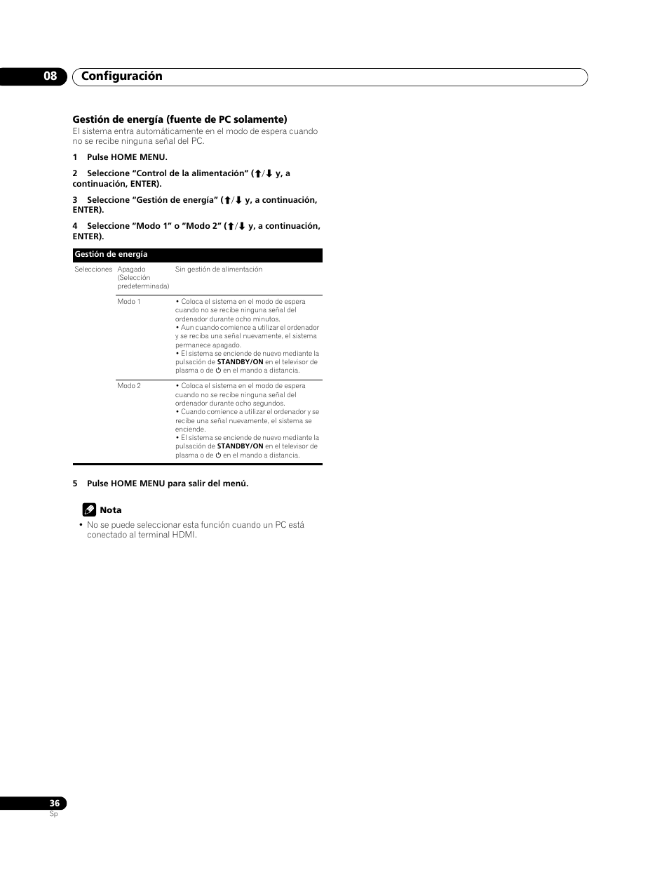 Configuración 08 | Pioneer PDP-LX508G User Manual | Page 102 / 266