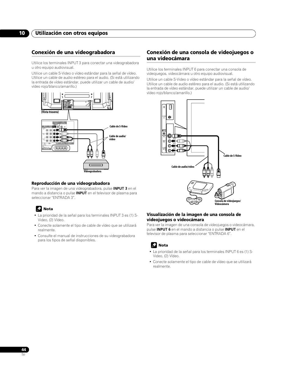 Utilización con otros equipos 10, Conexión de una videograbadora | Pioneer PDP-LX508G User Manual | Page 110 / 266