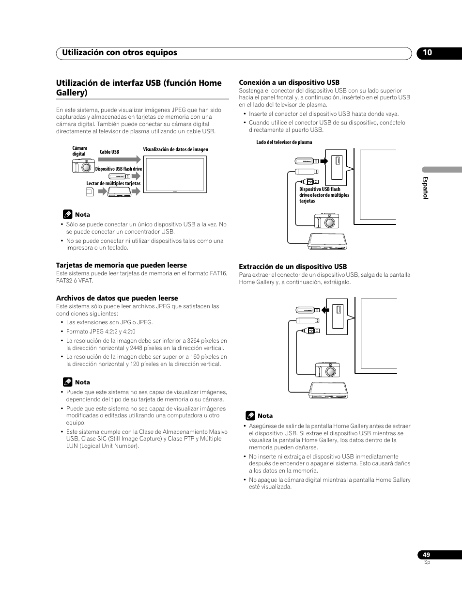 Utilización de interfaz usb (función home gallery), Utilización con otros equipos 10 | Pioneer PDP-LX508G User Manual | Page 115 / 266