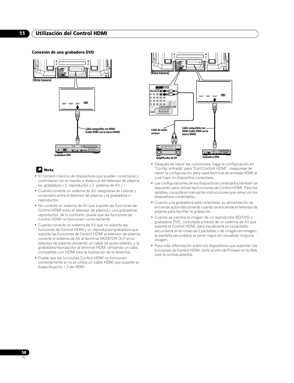 Utilización del control hdmi 11 | Pioneer PDP-LX508G User Manual | Page 124 / 266