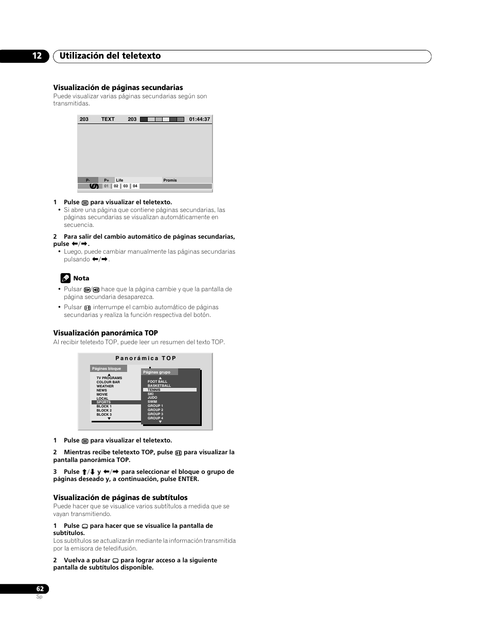 Utilización del teletexto 12 | Pioneer PDP-LX508G User Manual | Page 128 / 266