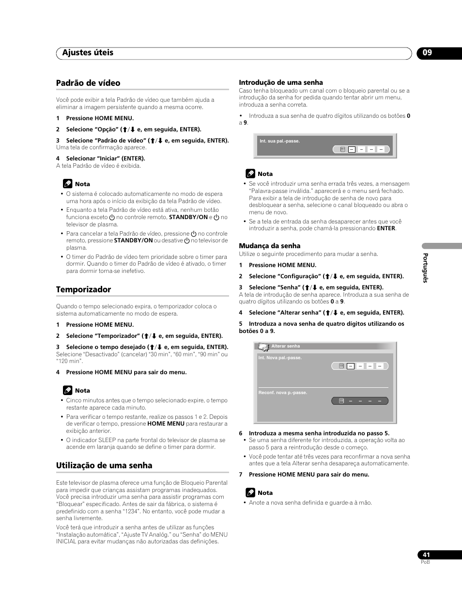 Ajustes úteis 09, Padrão de vídeo, Temporizador | Utilização de uma senha | Pioneer PDP-LX508G User Manual | Page 173 / 266