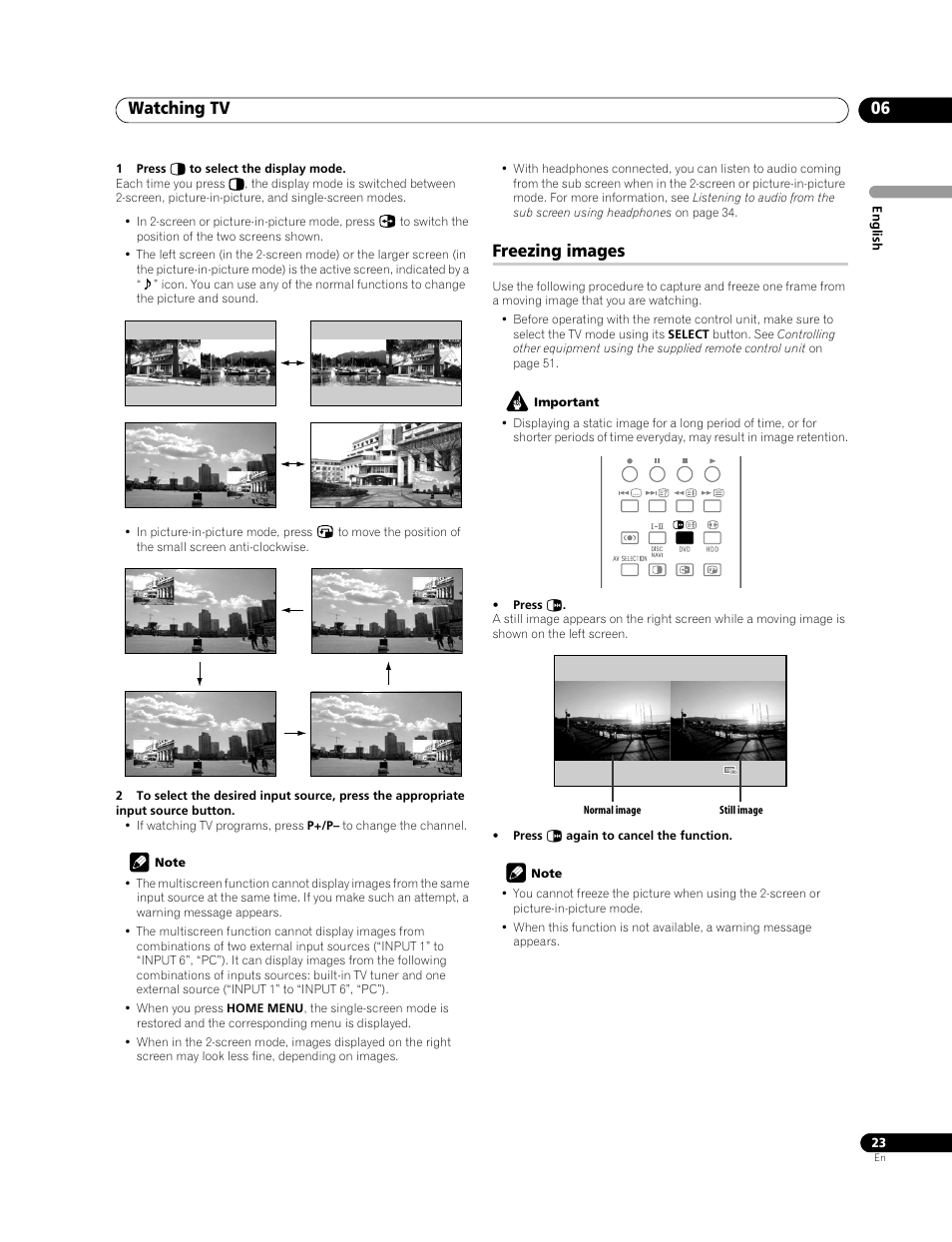 Freezing images, Watching tv 06 | Pioneer PDP-LX508G User Manual | Page 23 / 266