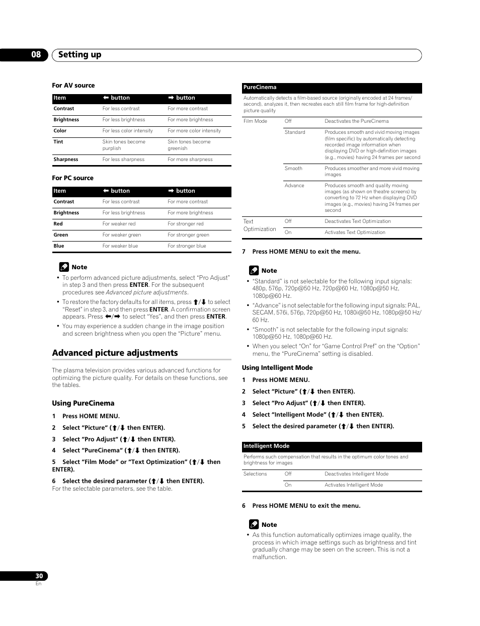 Advanced picture adjustments, Setting up 08 | Pioneer PDP-LX508G User Manual | Page 30 / 266