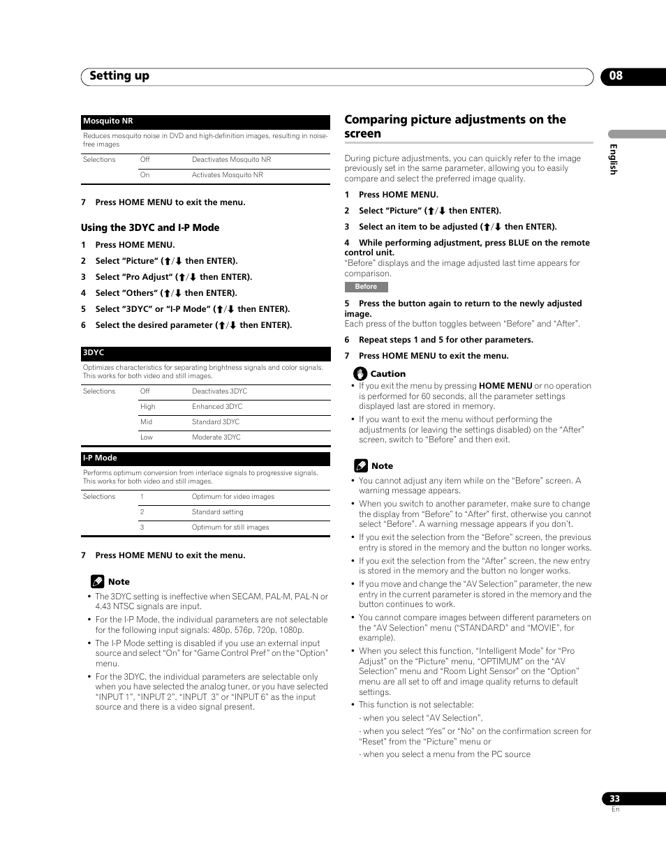 Comparing picture adjustments on the screen, Setting up 08 | Pioneer PDP-LX508G User Manual | Page 33 / 266