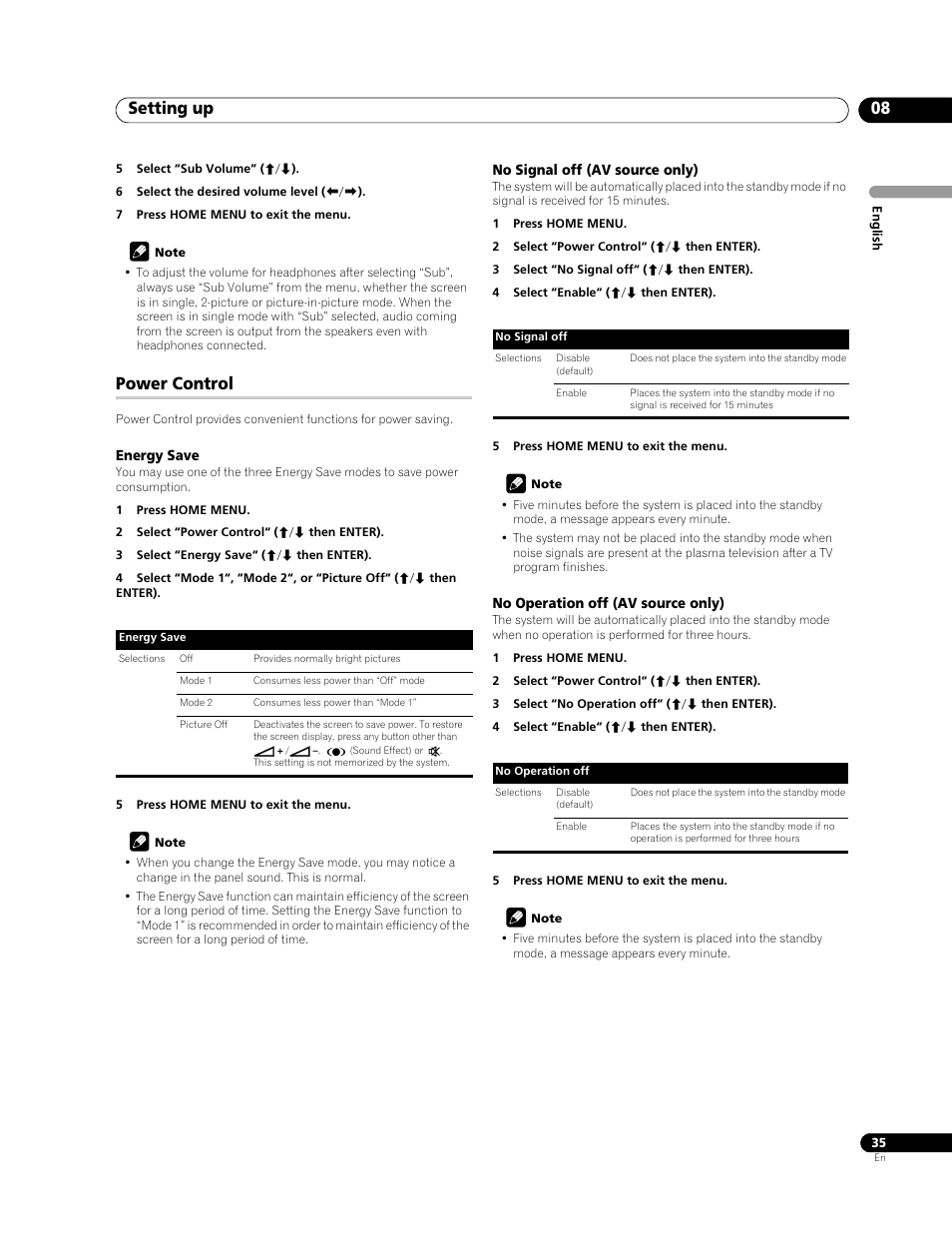 Power control, Setting up 08 | Pioneer PDP-LX508G User Manual | Page 35 / 266