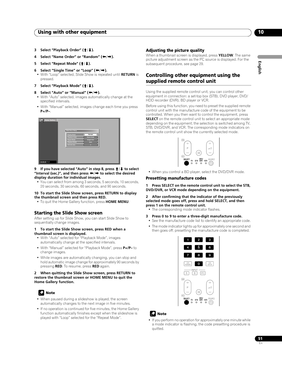 Controlling, Using with other equipment 10, Starting the slide show screen | Pioneer PDP-LX508G User Manual | Page 51 / 266