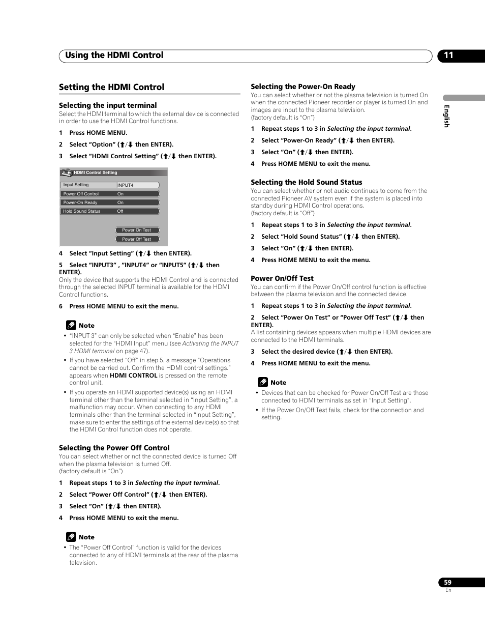 Setting the hdmi control, Using the hdmi control 11 | Pioneer PDP-LX508G User Manual | Page 59 / 266
