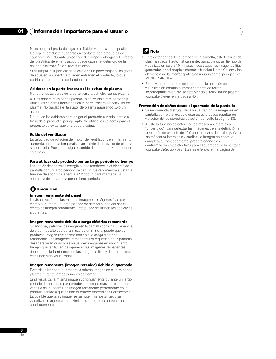 Información importante para el usuario 01 | Pioneer PDP-LX508G User Manual | Page 74 / 266