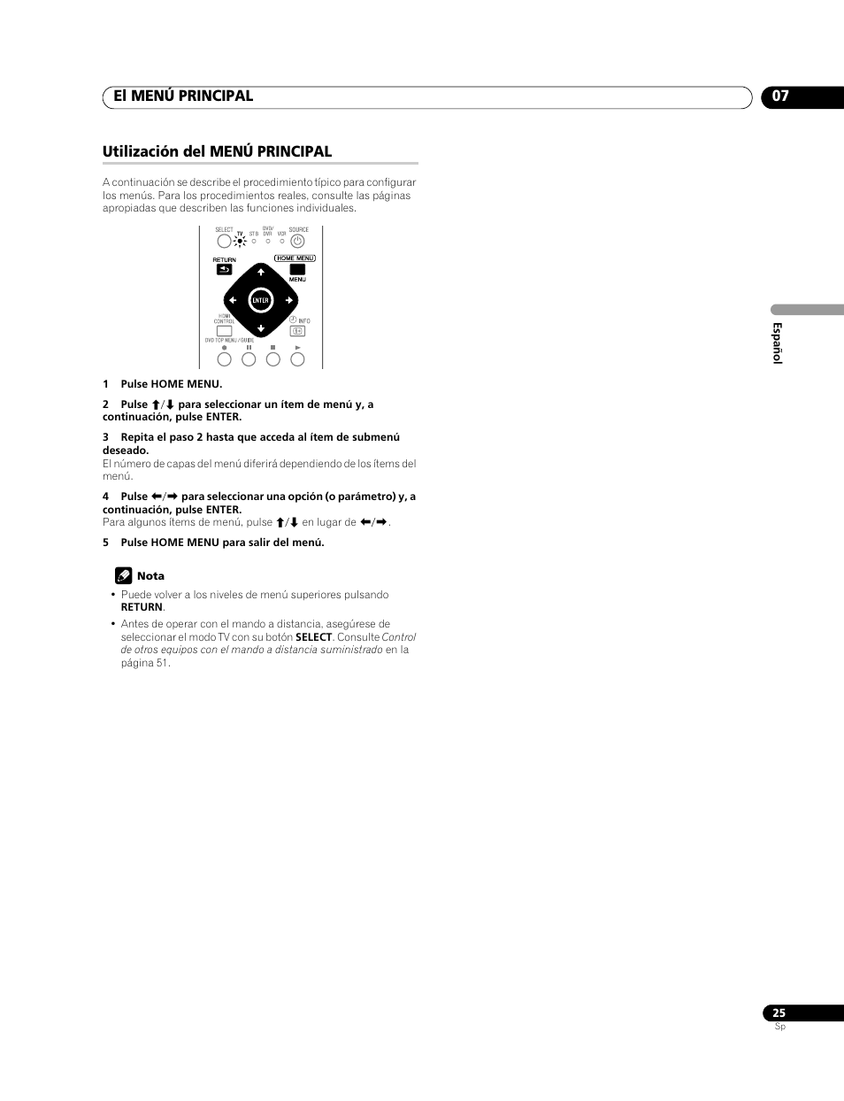Utilización del menú principal, El menú principal 07 | Pioneer PDP-LX508G User Manual | Page 91 / 266