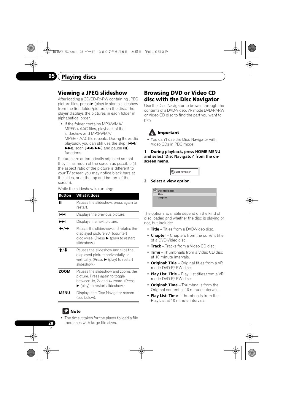 Viewing a jpeg slideshow, Playing discs 05 | Pioneer Elite DV-48AV User Manual | Page 28 / 63