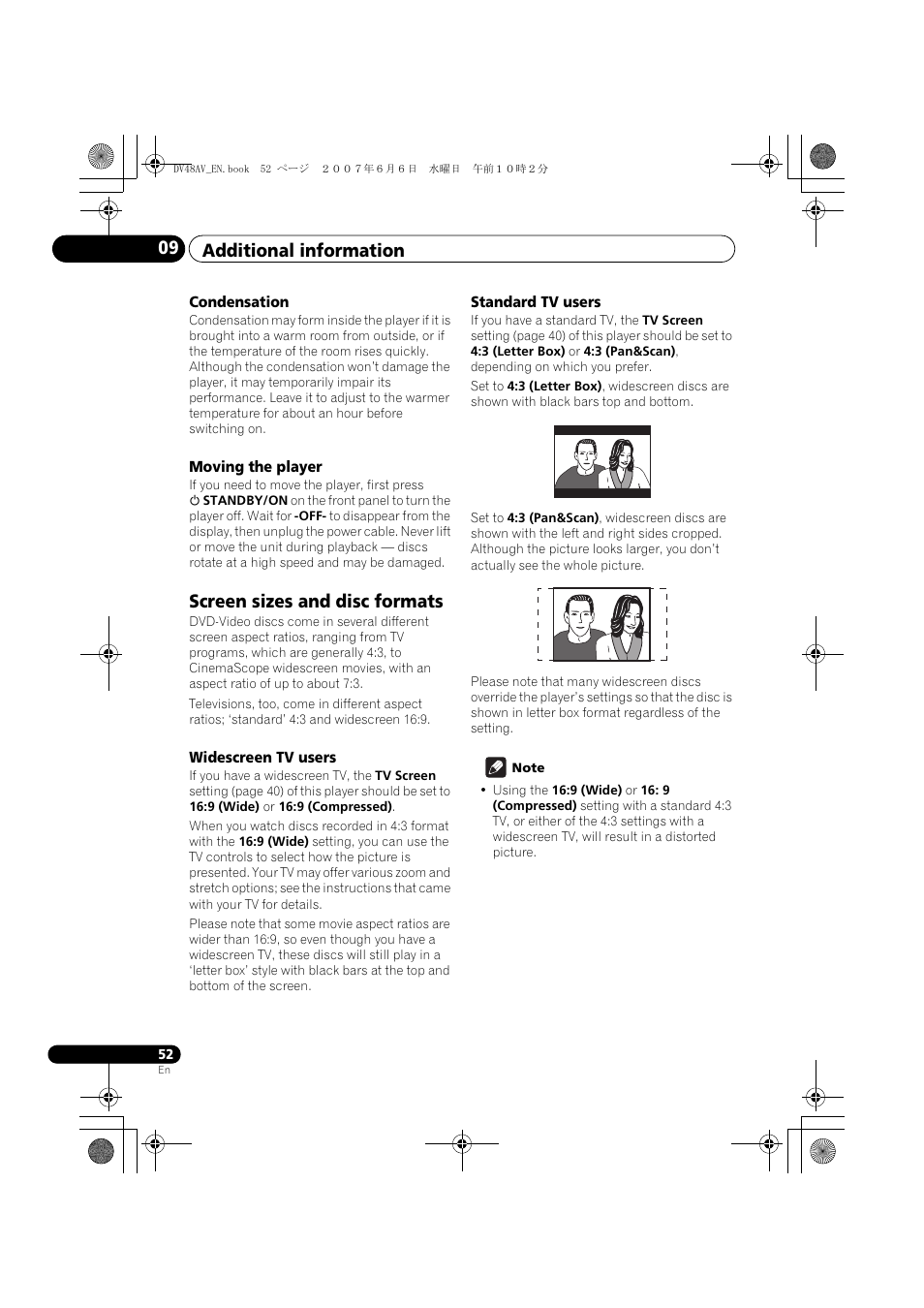 Screen sizes and disc formats, Additional information 09 | Pioneer Elite DV-48AV User Manual | Page 52 / 63