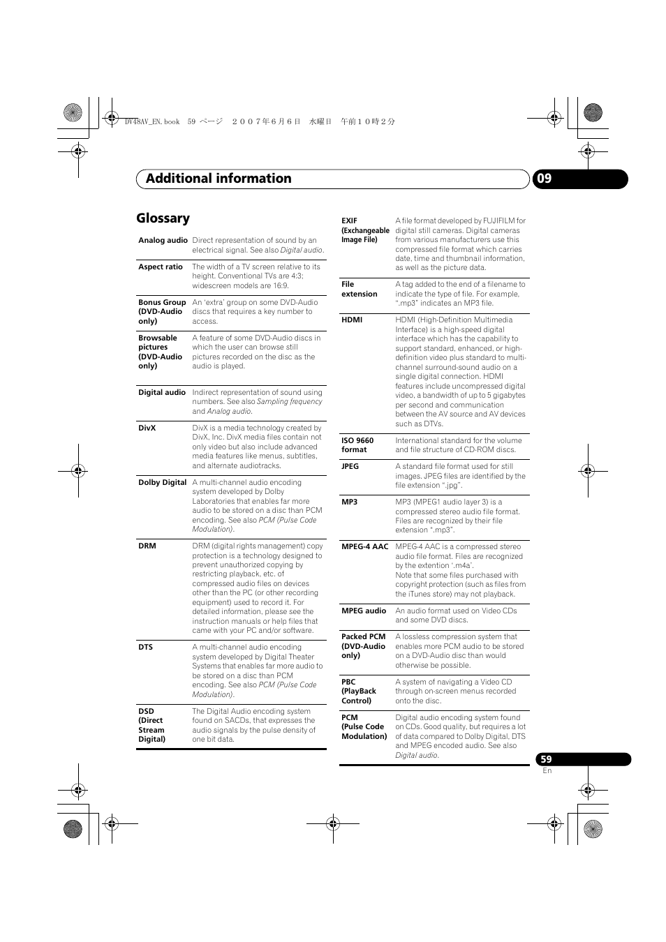 Glossary, Additional information 09 | Pioneer Elite DV-48AV User Manual | Page 59 / 63
