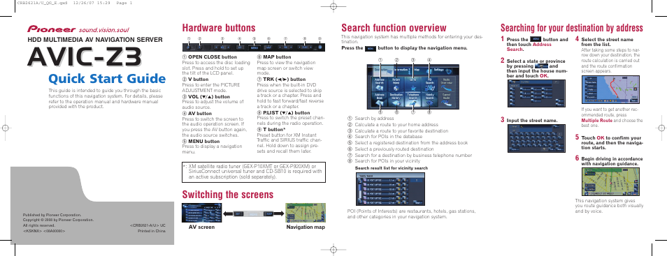 Pioneer AVIC-Z3 User Manual | 2 pages